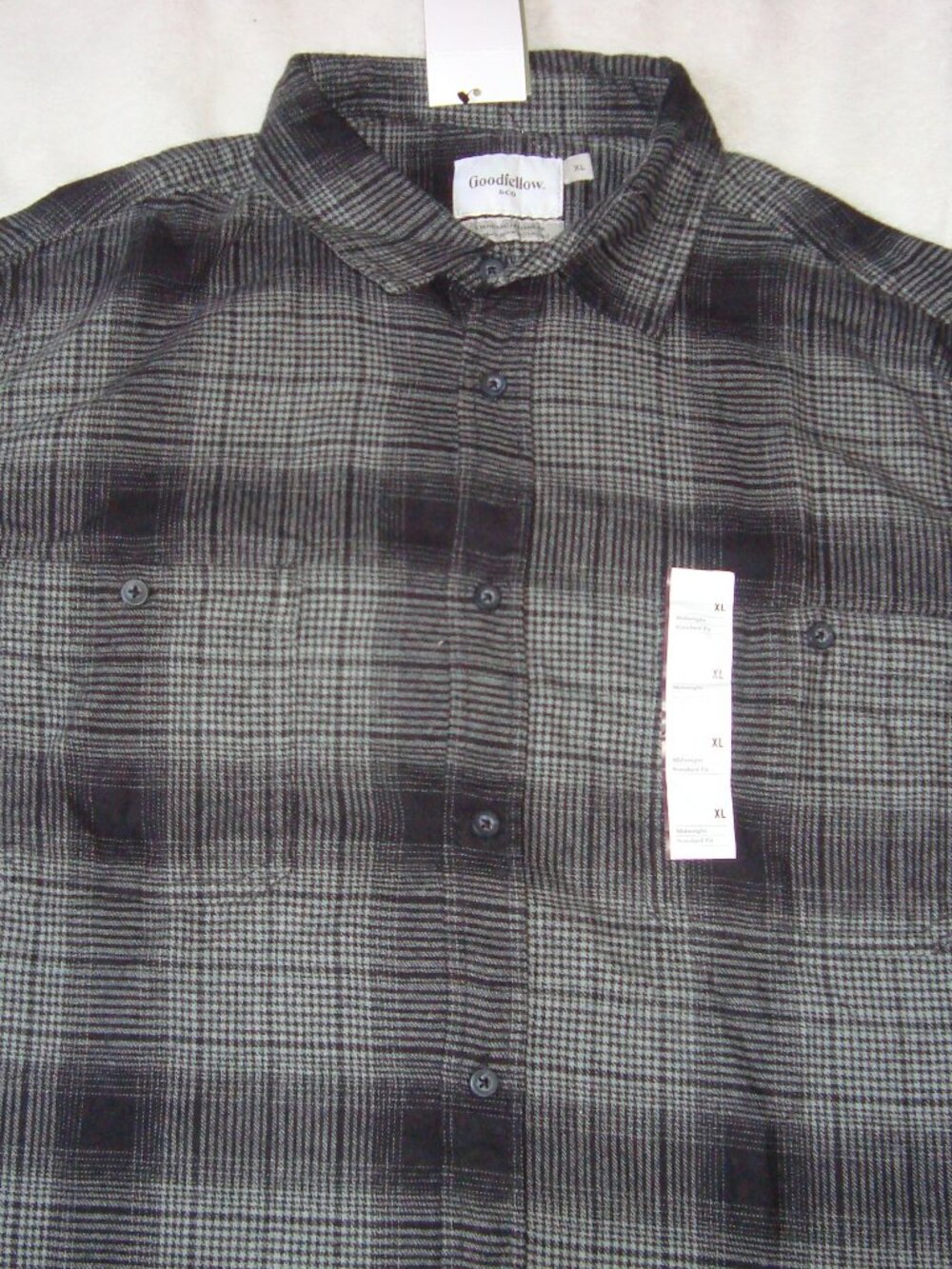 NEW Goodfellow & Co. Flannel Button Down Shirt Sz. XL Black/Gray Plaid NWT